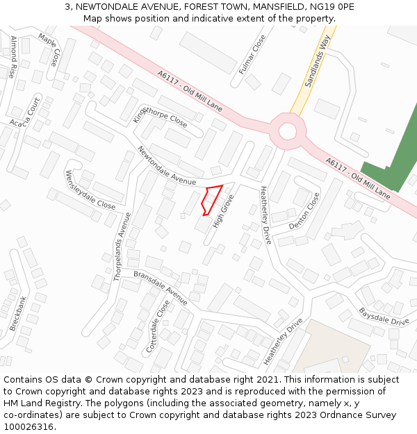 3, NEWTONDALE AVENUE, FOREST TOWN, MANSFIELD, NG19 0PE: Location map and indicative extent of plot
