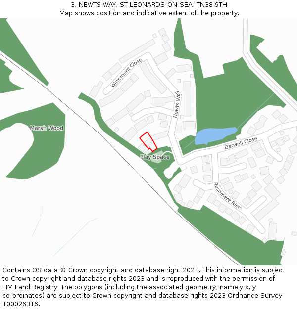 3, NEWTS WAY, ST LEONARDS-ON-SEA, TN38 9TH: Location map and indicative extent of plot