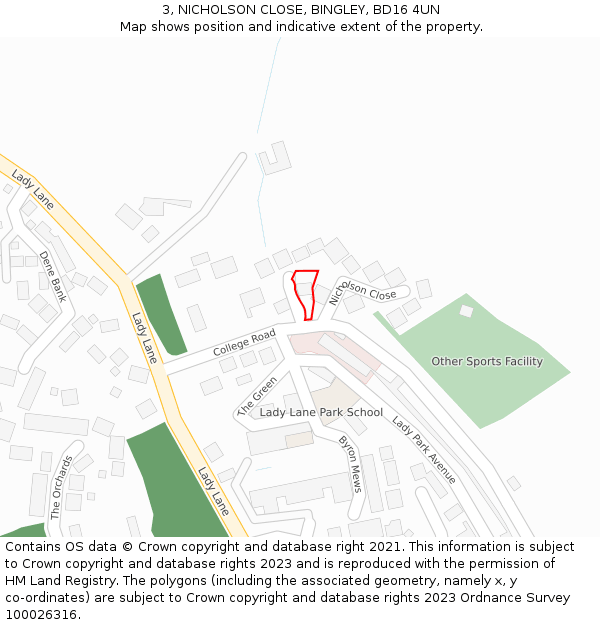 3, NICHOLSON CLOSE, BINGLEY, BD16 4UN: Location map and indicative extent of plot