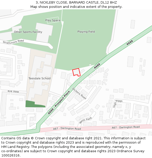 3, NICKLEBY CLOSE, BARNARD CASTLE, DL12 8HZ: Location map and indicative extent of plot