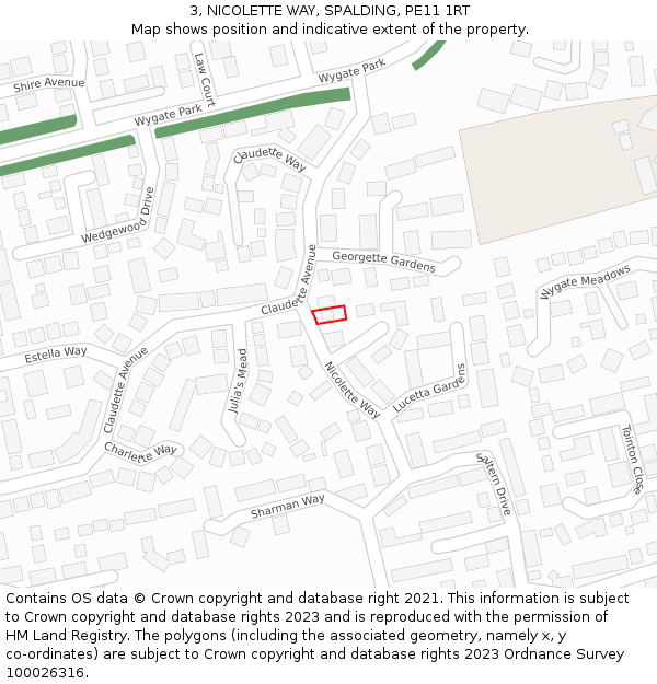 3, NICOLETTE WAY, SPALDING, PE11 1RT: Location map and indicative extent of plot