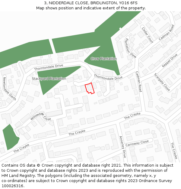 3, NIDDERDALE CLOSE, BRIDLINGTON, YO16 6FS: Location map and indicative extent of plot
