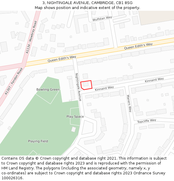 3, NIGHTINGALE AVENUE, CAMBRIDGE, CB1 8SG: Location map and indicative extent of plot