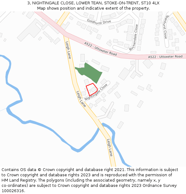 3, NIGHTINGALE CLOSE, LOWER TEAN, STOKE-ON-TRENT, ST10 4LX: Location map and indicative extent of plot