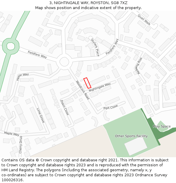 3, NIGHTINGALE WAY, ROYSTON, SG8 7XZ: Location map and indicative extent of plot