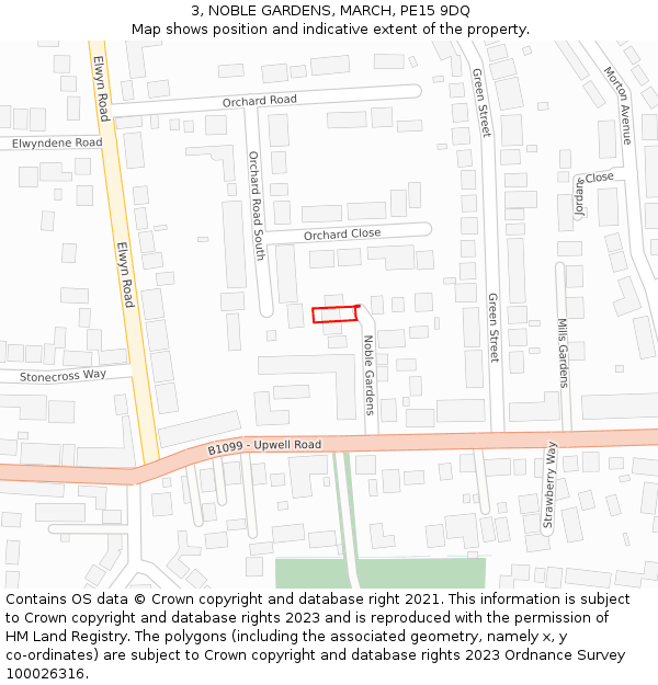 3, NOBLE GARDENS, MARCH, PE15 9DQ: Location map and indicative extent of plot