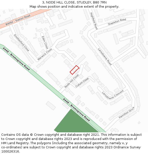 3, NODE HILL CLOSE, STUDLEY, B80 7RN: Location map and indicative extent of plot