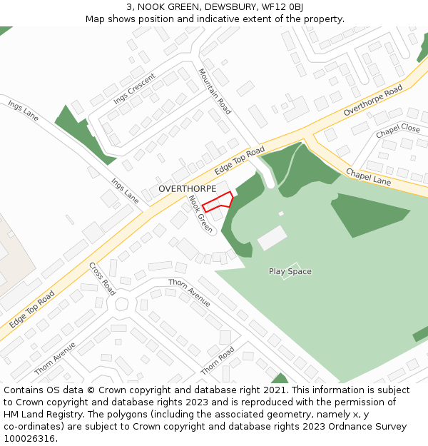 3, NOOK GREEN, DEWSBURY, WF12 0BJ: Location map and indicative extent of plot