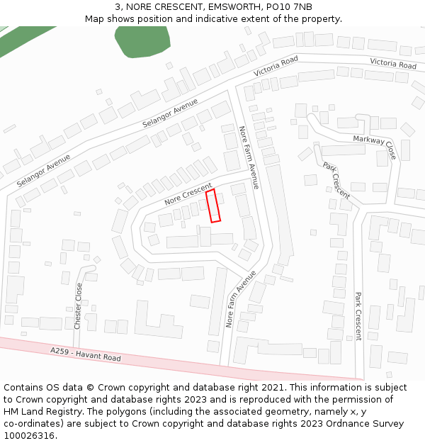 3, NORE CRESCENT, EMSWORTH, PO10 7NB: Location map and indicative extent of plot