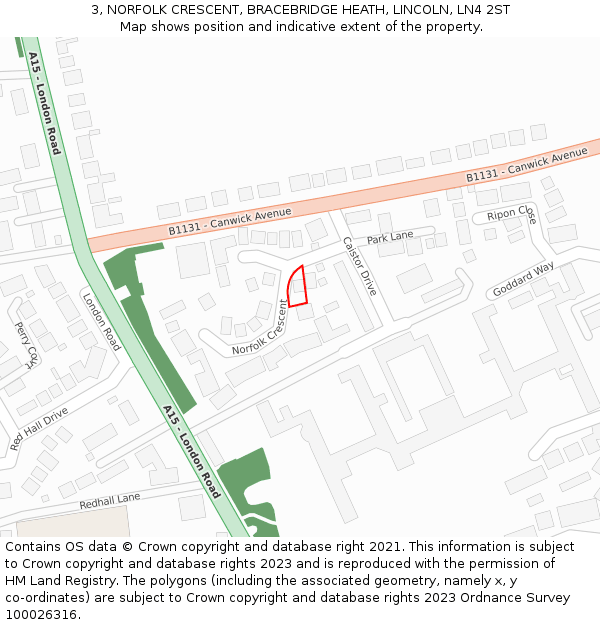 3, NORFOLK CRESCENT, BRACEBRIDGE HEATH, LINCOLN, LN4 2ST: Location map and indicative extent of plot