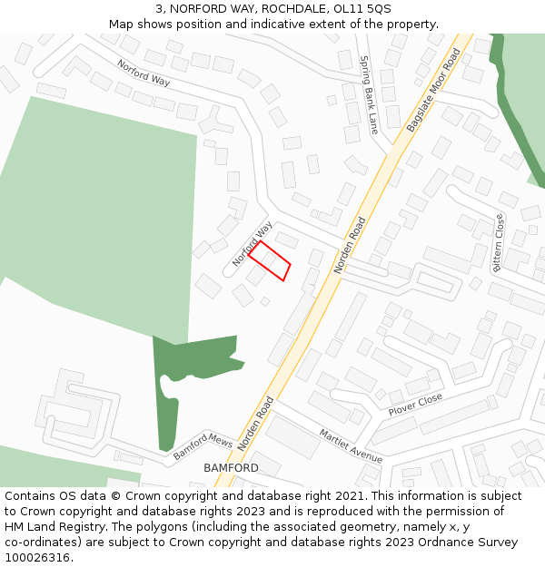 3, NORFORD WAY, ROCHDALE, OL11 5QS: Location map and indicative extent of plot