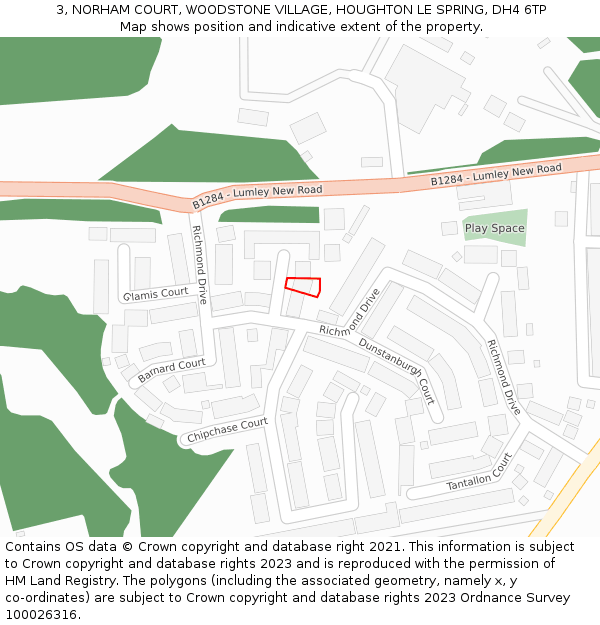 3, NORHAM COURT, WOODSTONE VILLAGE, HOUGHTON LE SPRING, DH4 6TP: Location map and indicative extent of plot