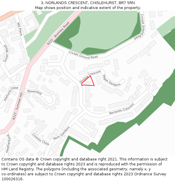 3, NORLANDS CRESCENT, CHISLEHURST, BR7 5RN: Location map and indicative extent of plot