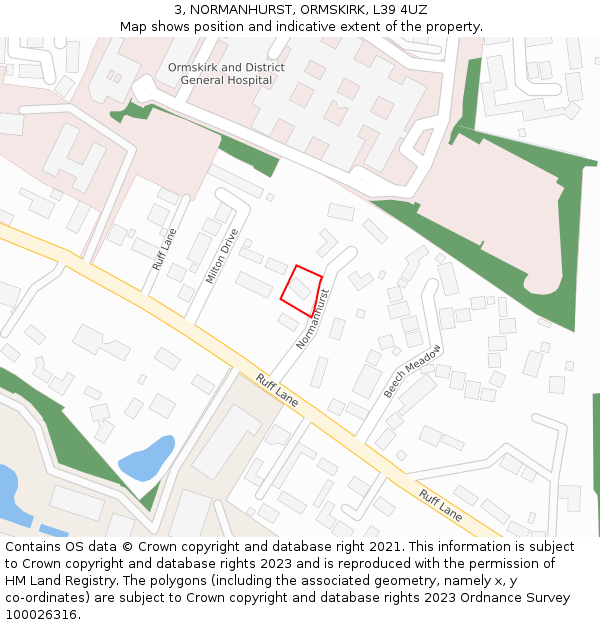 3, NORMANHURST, ORMSKIRK, L39 4UZ: Location map and indicative extent of plot