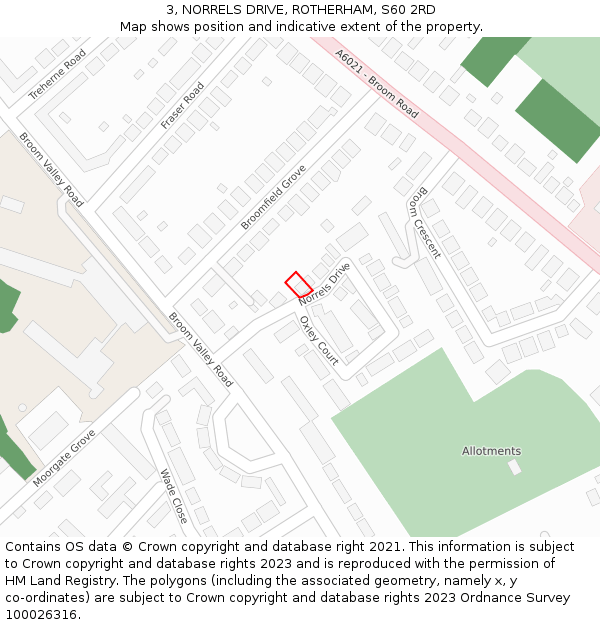 3, NORRELS DRIVE, ROTHERHAM, S60 2RD: Location map and indicative extent of plot