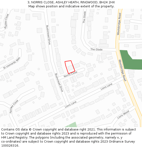 3, NORRIS CLOSE, ASHLEY HEATH, RINGWOOD, BH24 2HX: Location map and indicative extent of plot