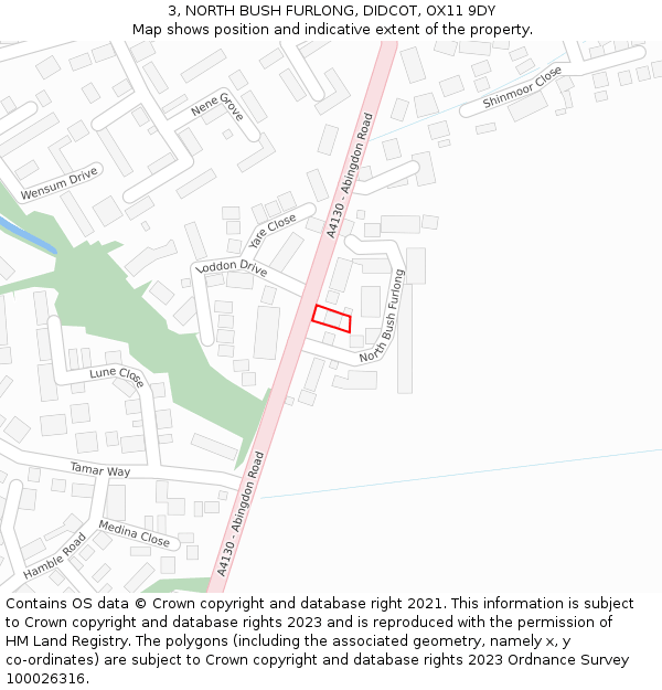 3, NORTH BUSH FURLONG, DIDCOT, OX11 9DY: Location map and indicative extent of plot