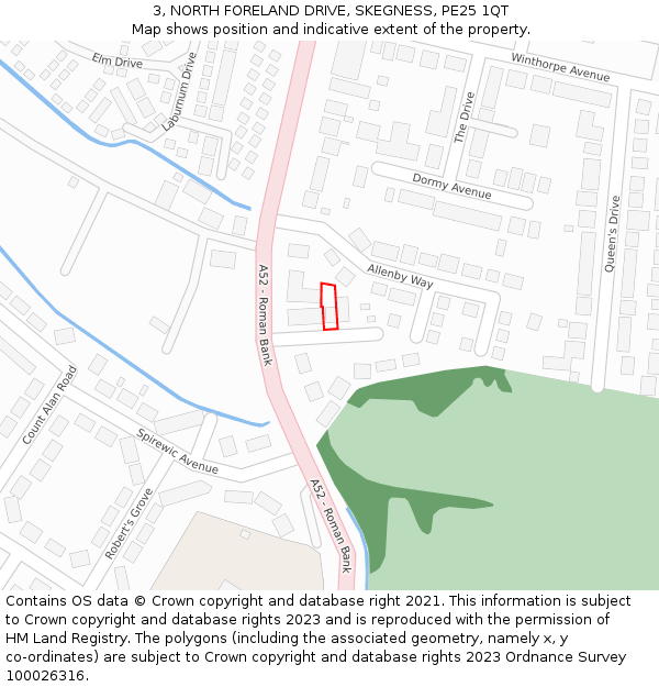 3, NORTH FORELAND DRIVE, SKEGNESS, PE25 1QT: Location map and indicative extent of plot