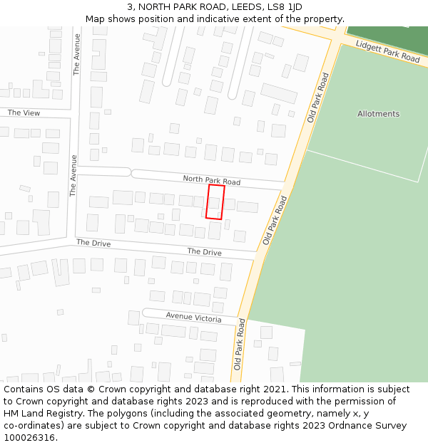 3, NORTH PARK ROAD, LEEDS, LS8 1JD: Location map and indicative extent of plot