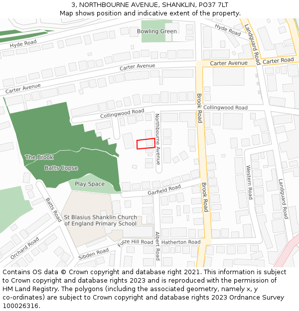 3, NORTHBOURNE AVENUE, SHANKLIN, PO37 7LT: Location map and indicative extent of plot