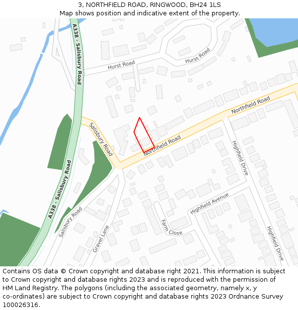 3, NORTHFIELD ROAD, RINGWOOD, BH24 1LS: Location map and indicative extent of plot