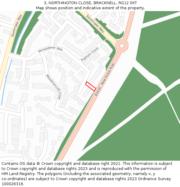 3, NORTHINGTON CLOSE, BRACKNELL, RG12 0XT: Location map and indicative extent of plot