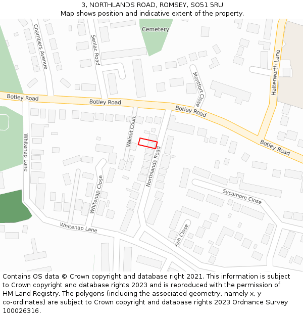 3, NORTHLANDS ROAD, ROMSEY, SO51 5RU: Location map and indicative extent of plot