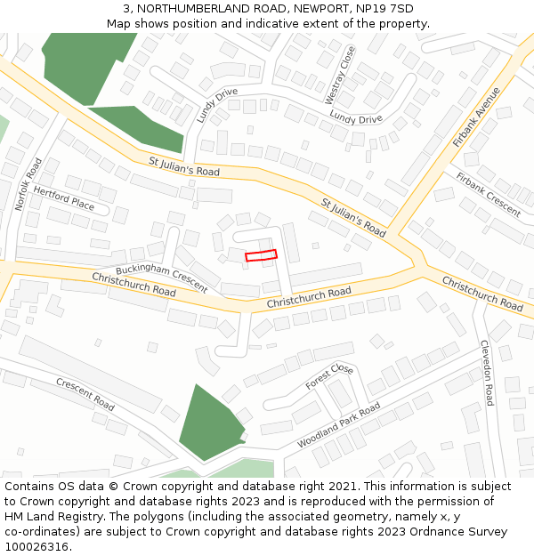 3, NORTHUMBERLAND ROAD, NEWPORT, NP19 7SD: Location map and indicative extent of plot