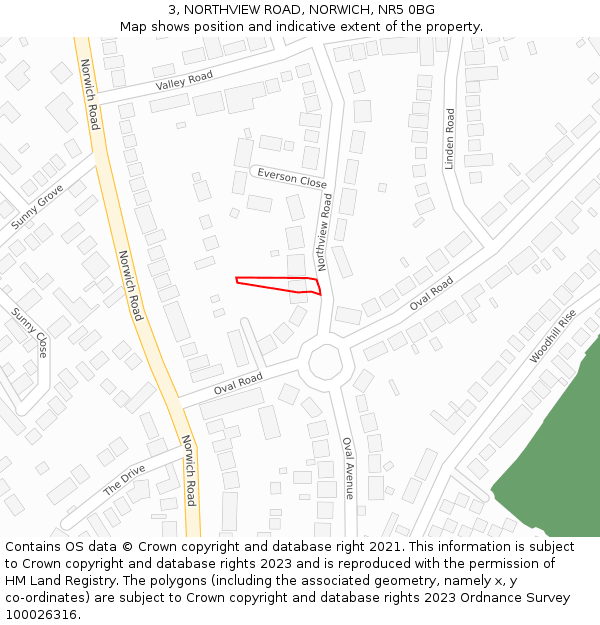 3, NORTHVIEW ROAD, NORWICH, NR5 0BG: Location map and indicative extent of plot