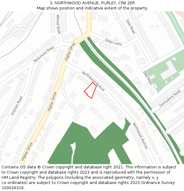 3, NORTHWOOD AVENUE, PURLEY, CR8 2ER: Location map and indicative extent of plot