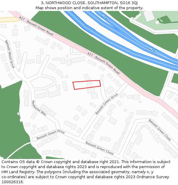 3, NORTHWOOD CLOSE, SOUTHAMPTON, SO16 3QJ: Location map and indicative extent of plot