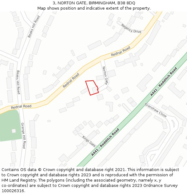 3, NORTON GATE, BIRMINGHAM, B38 8DQ: Location map and indicative extent of plot