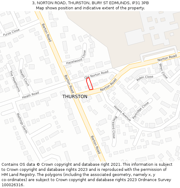 3, NORTON ROAD, THURSTON, BURY ST EDMUNDS, IP31 3PB: Location map and indicative extent of plot