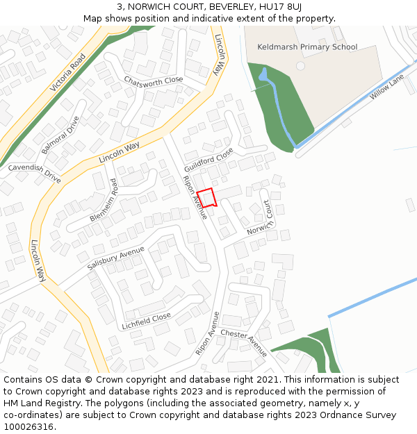 3, NORWICH COURT, BEVERLEY, HU17 8UJ: Location map and indicative extent of plot