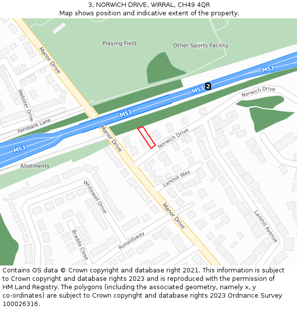 3, NORWICH DRIVE, WIRRAL, CH49 4QR: Location map and indicative extent of plot