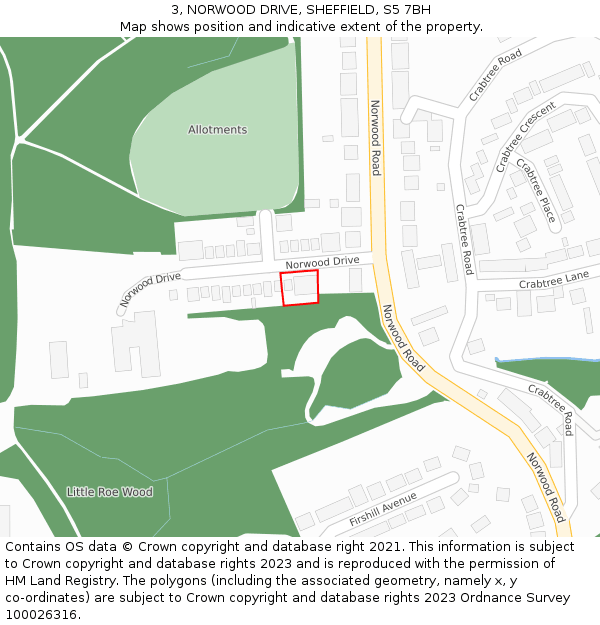 3, NORWOOD DRIVE, SHEFFIELD, S5 7BH: Location map and indicative extent of plot