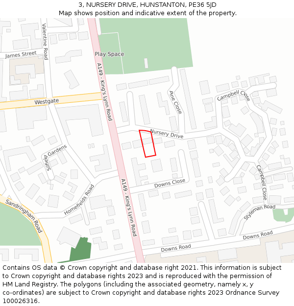 3, NURSERY DRIVE, HUNSTANTON, PE36 5JD: Location map and indicative extent of plot
