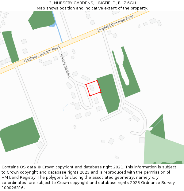 3, NURSERY GARDENS, LINGFIELD, RH7 6GH: Location map and indicative extent of plot