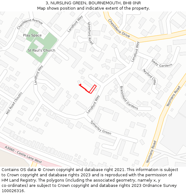 3, NURSLING GREEN, BOURNEMOUTH, BH8 0NR: Location map and indicative extent of plot