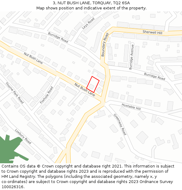 3, NUT BUSH LANE, TORQUAY, TQ2 6SA: Location map and indicative extent of plot