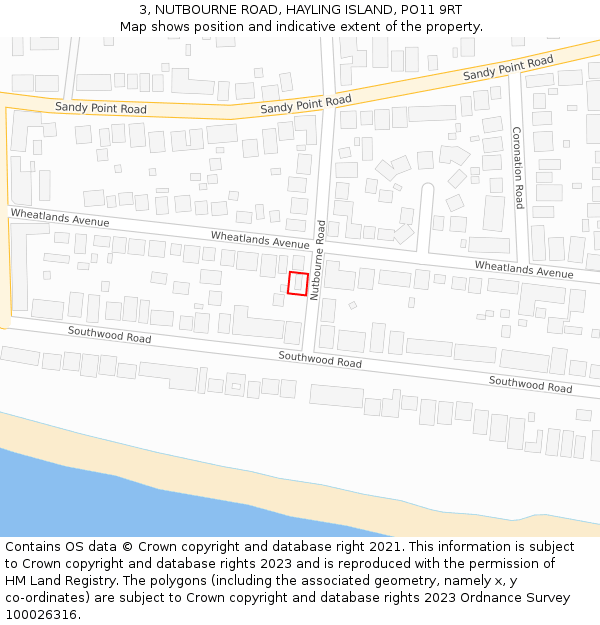 3, NUTBOURNE ROAD, HAYLING ISLAND, PO11 9RT: Location map and indicative extent of plot