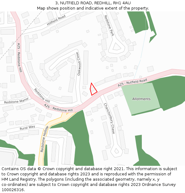 3, NUTFIELD ROAD, REDHILL, RH1 4AU: Location map and indicative extent of plot