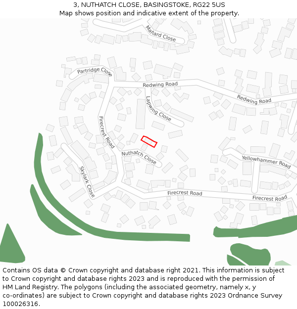 3, NUTHATCH CLOSE, BASINGSTOKE, RG22 5US: Location map and indicative extent of plot