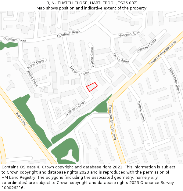 3, NUTHATCH CLOSE, HARTLEPOOL, TS26 0RZ: Location map and indicative extent of plot
