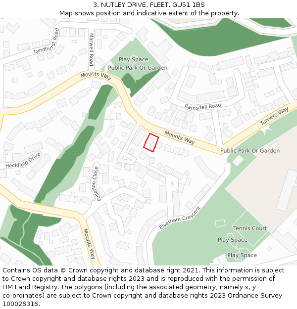 3, NUTLEY DRIVE, FLEET, GU51 1BS: Location map and indicative extent of plot