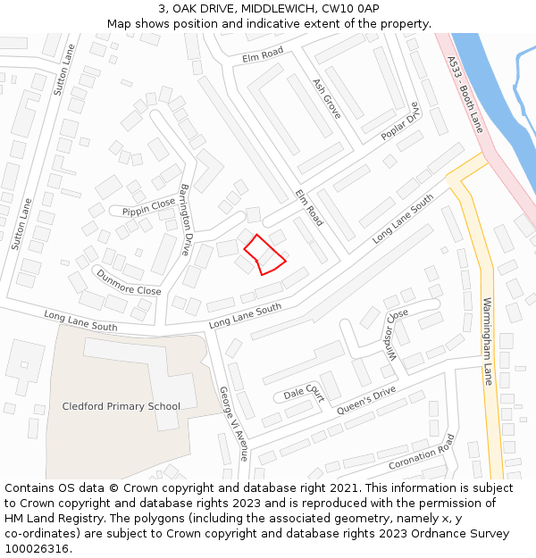 3, OAK DRIVE, MIDDLEWICH, CW10 0AP: Location map and indicative extent of plot