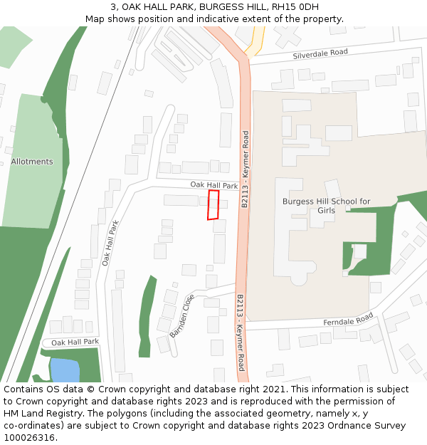 3, OAK HALL PARK, BURGESS HILL, RH15 0DH: Location map and indicative extent of plot