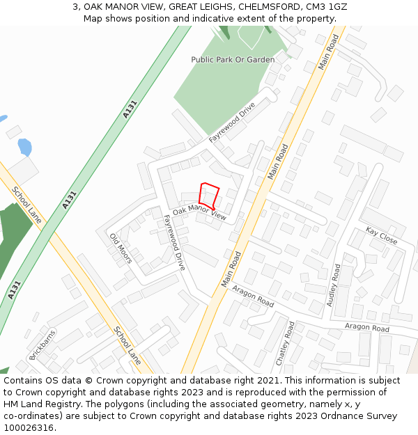 3, OAK MANOR VIEW, GREAT LEIGHS, CHELMSFORD, CM3 1GZ: Location map and indicative extent of plot