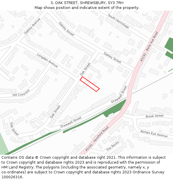 3, OAK STREET, SHREWSBURY, SY3 7RH: Location map and indicative extent of plot