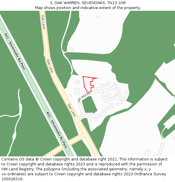 3, OAK WARREN, SEVENOAKS, TN13 1NR: Location map and indicative extent of plot